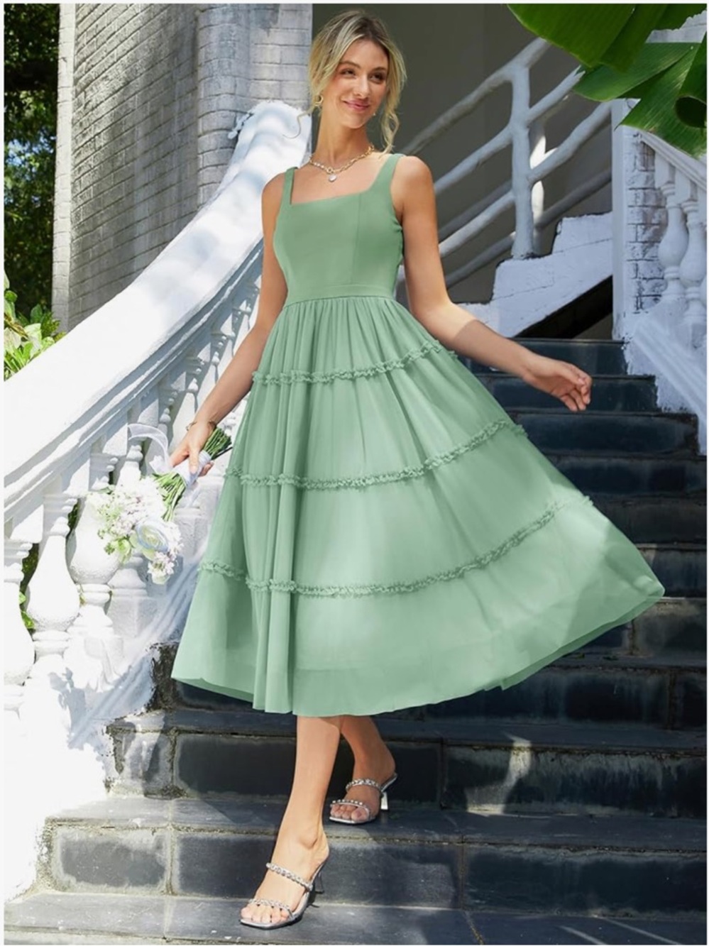 Grace Karin tulle sage green midi dress | sz S